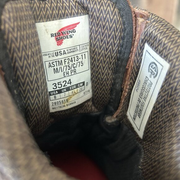 Red Wing 3524 Steel Toe Waterproof Lace Up Ankle Work Boots Mens 8 D - Picture 9 of 12